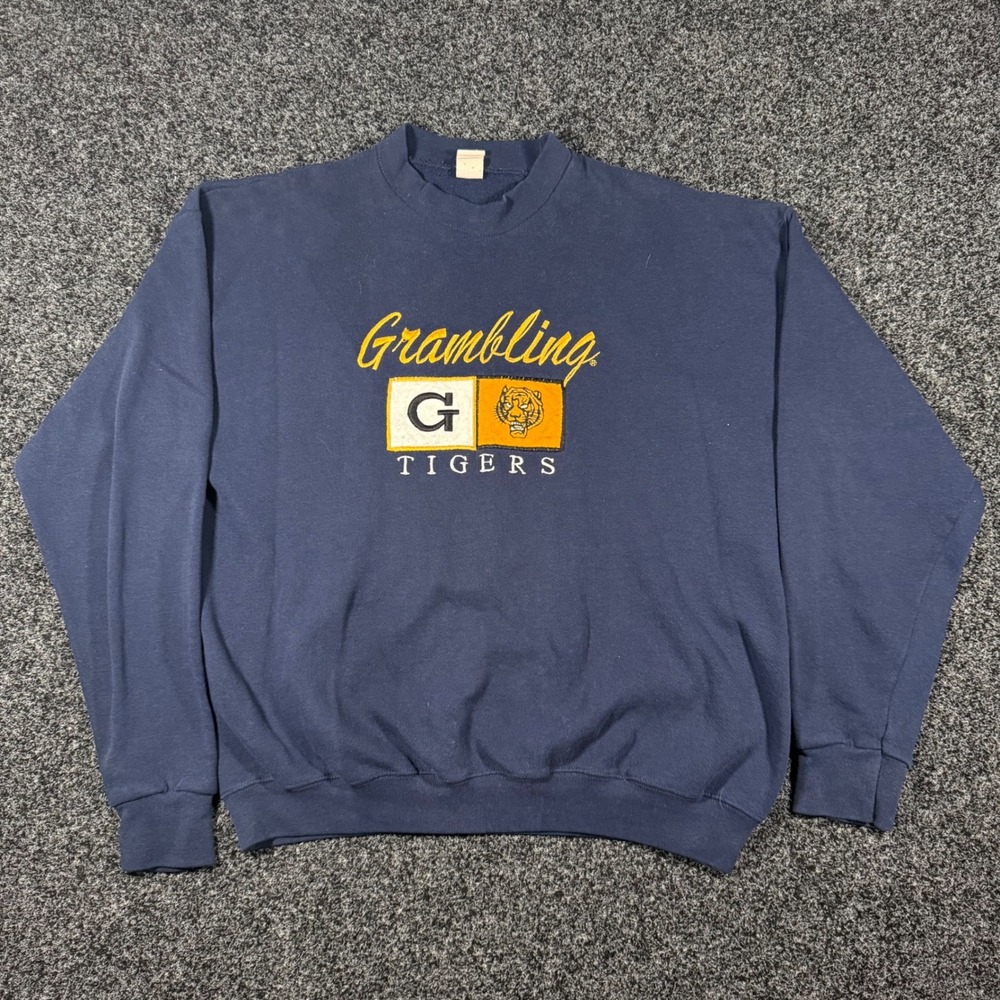 Vintage Grambling State University Tigers Sweatshirt Navy Blue HBCU Crewneck XL